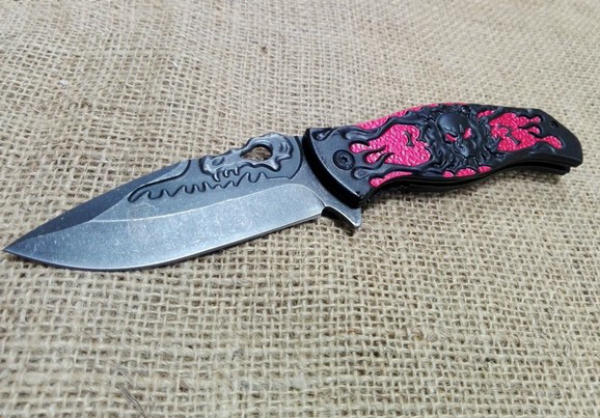 coltello serramanico teschio flames