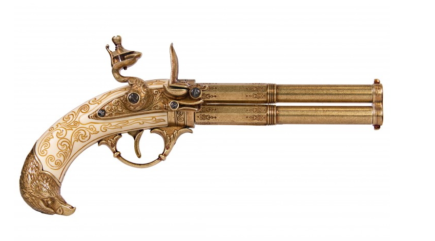 pistola antica 2 canne replica francese xviii sec