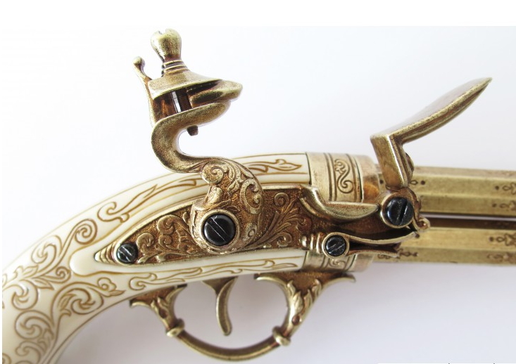 pistola antica 2 canne replica francese xviii sec pistola antica 2 canne replica francese xviii sec