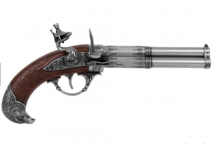 pistola  antica  3 canne replica francese  xviii sec