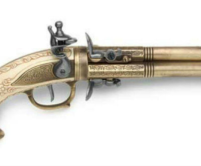 replica pistola antica 3 canne oro