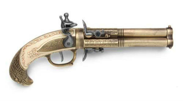 replica pistola antica 3 canne oro