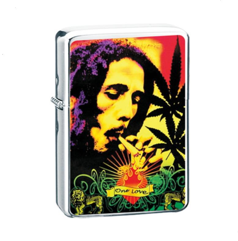 imitazione - zippo  cromato lucido + pvc stiker bob marley