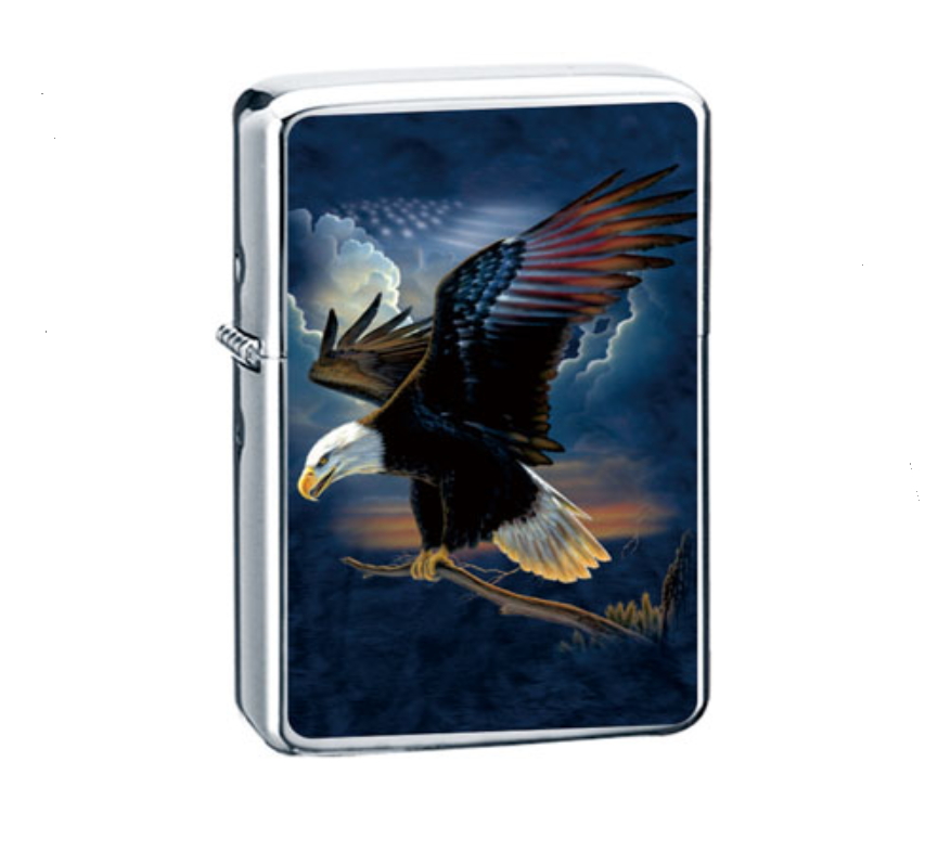 imitazione - zippo  cromato lucido + pvc stiker aquile