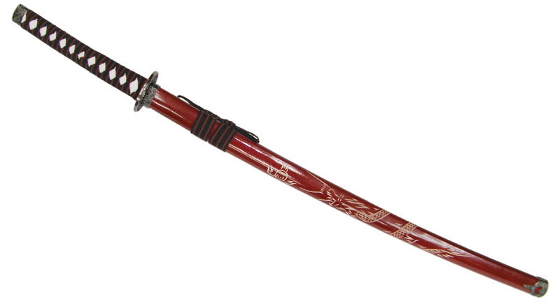 katana red con drago intarsiato