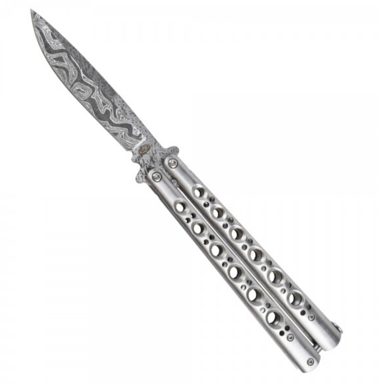 coltello butterfly damascato total silver sck