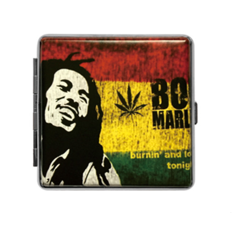 porta sigarette in metallo + pvc stiker bob marley