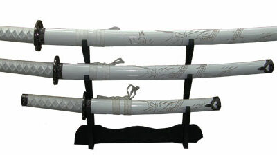 tris katane white con drago intarsiato