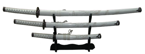 tris katane white con drago intarsiato tris katane white con drago intarsiato