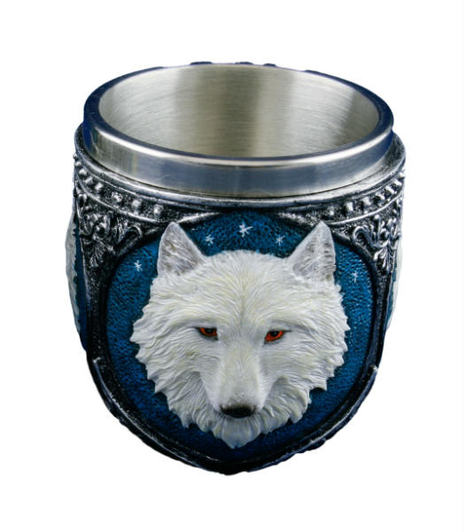 bicchiere con lupo bianco