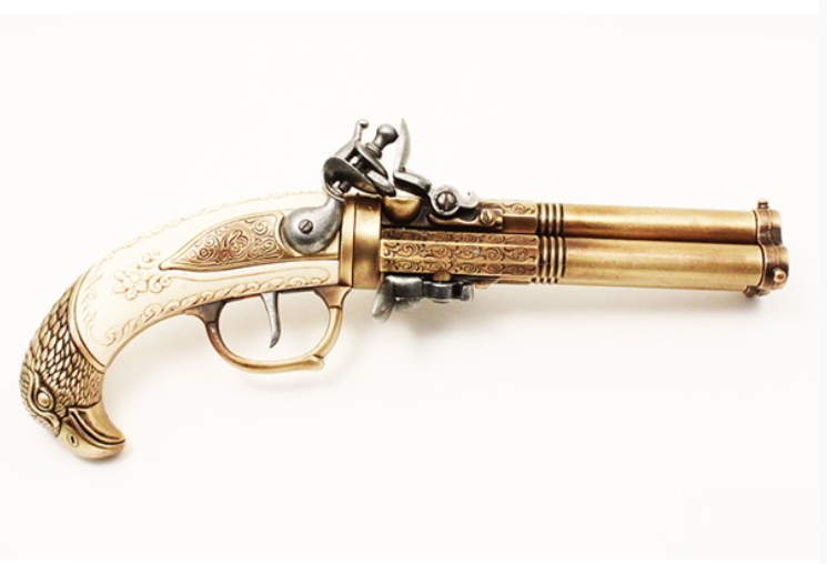 replica pistola antica 3 canne 1119 oro