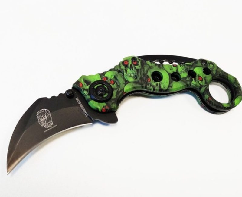 coltello karambit teschio verde