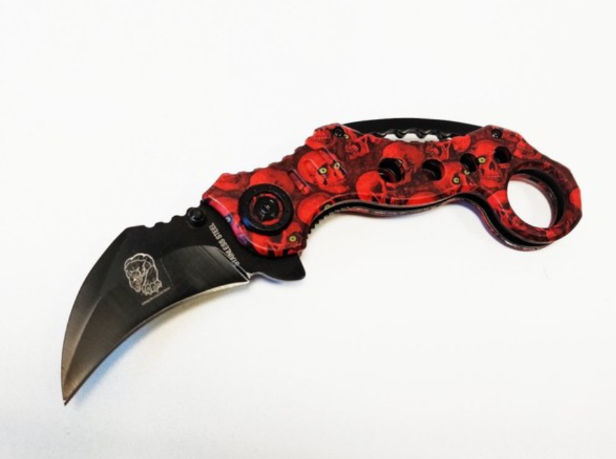 coltello karambit teschio  rosso