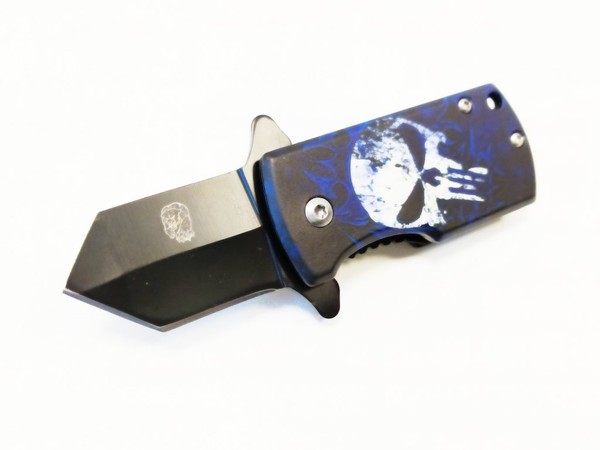 coltello mini serramanico punisher blu