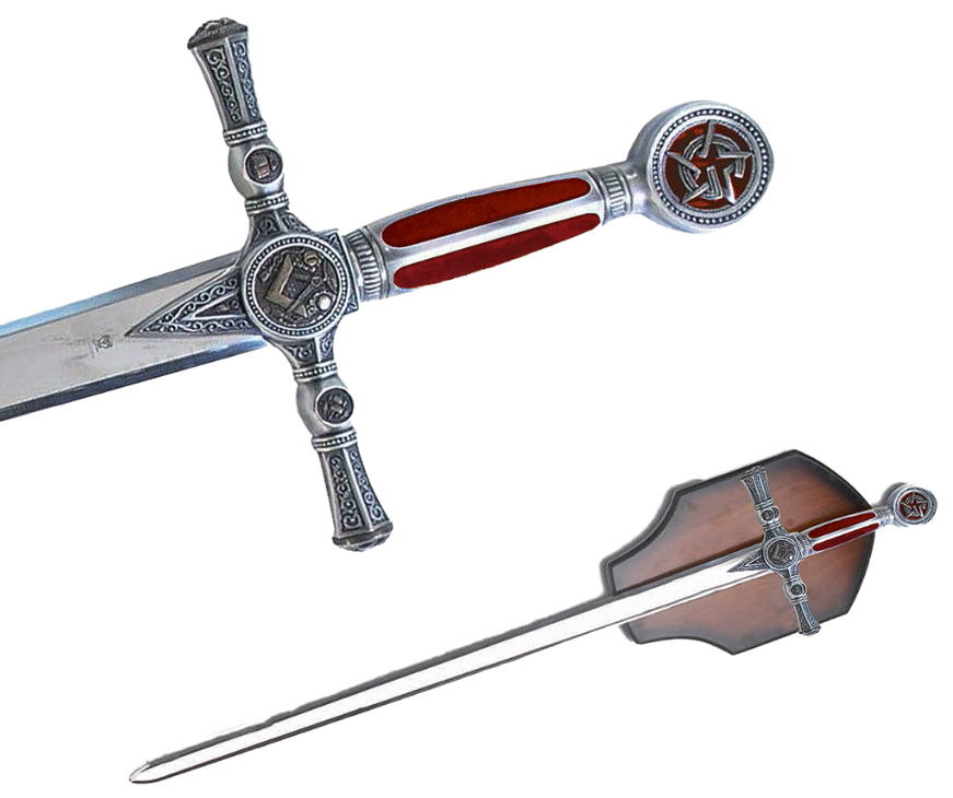 spada massonica impugnatura rossa/argento new