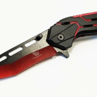 coltello impugnatura in alluminio nero e rosso