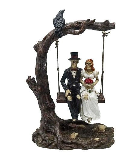 teschio coppia di sposi in altalena