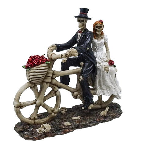 teschio coppia di sposi in bicicletta