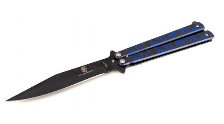 coltello butterfly con teschi blu