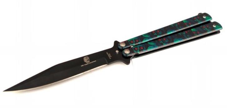 coltello butterfly con teschi verdi