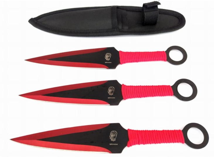 set coltelli da lancio neri/rossi