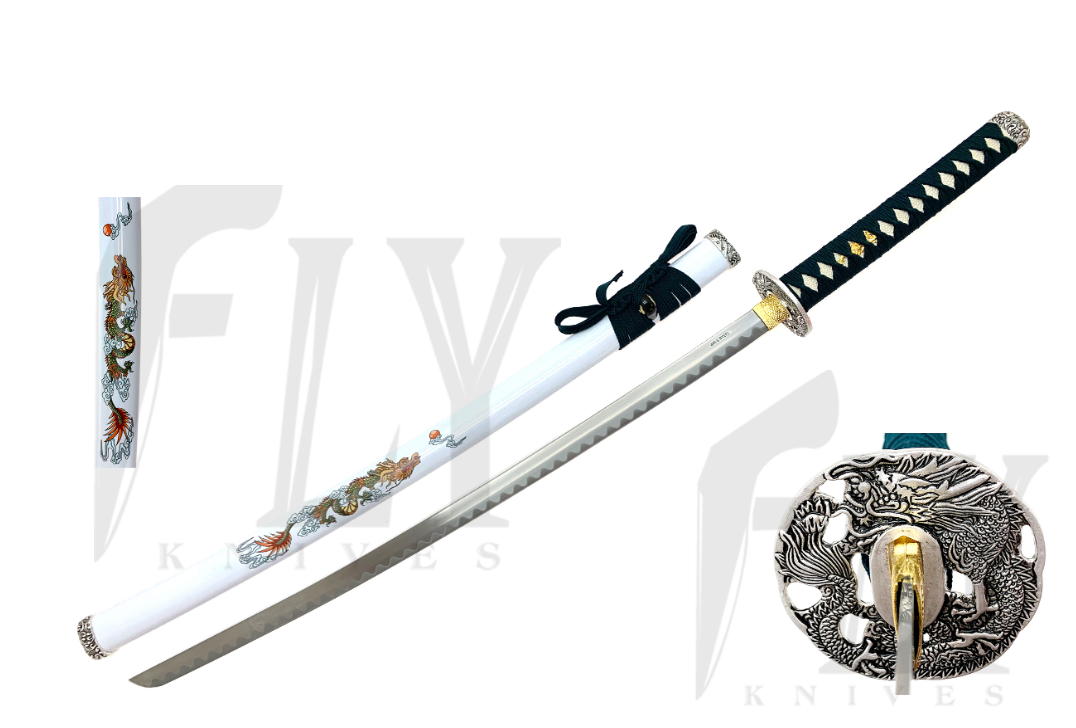 katana the combat dragon white - carbon steel