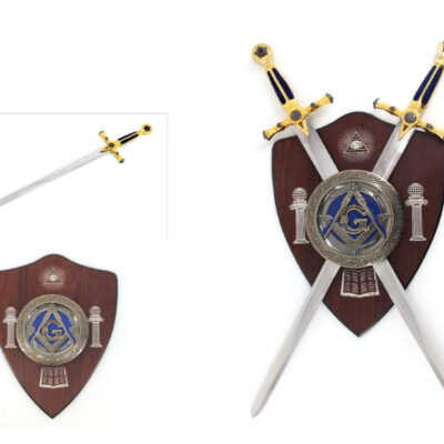 scudo in legno con logo massonico + due spade cm 75 blue