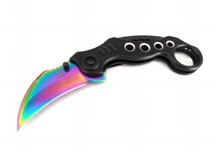 coltello karambit con apertura assistita rainbow