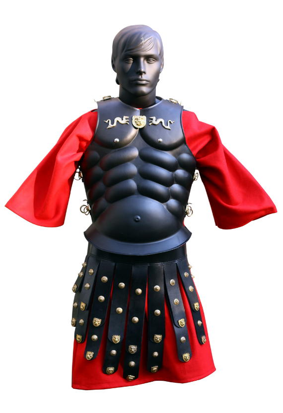 corazza muscolare in acciaio deepeeka con fregio in cuoio