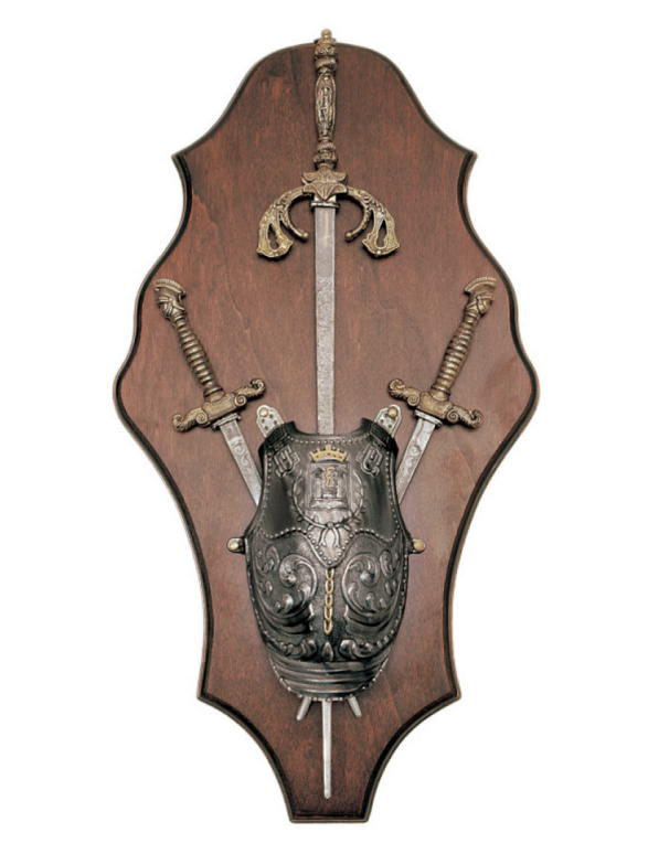 trofeo pannello con spada e stiletto