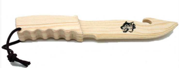 coltello in legno con lupo