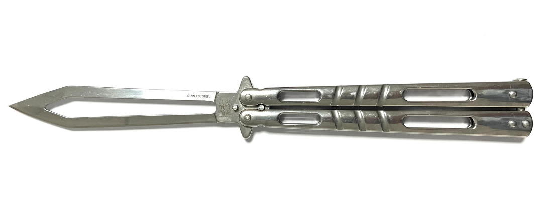 coltello butterfly in acciaio argento super misura