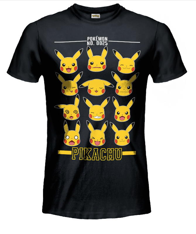 t-shirt pokemon pikachu mille faccine
