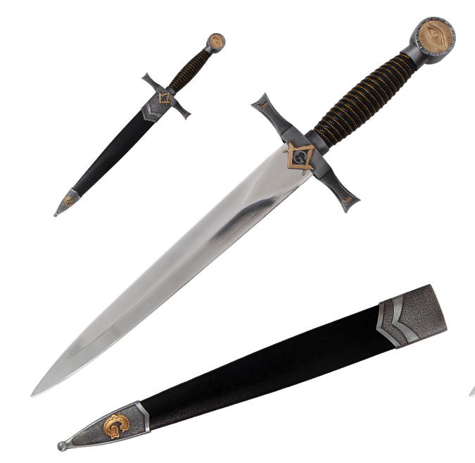 pugnale massonico con fodero lama in acciaio 440