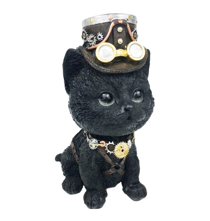 gatto in resina nero steampunk