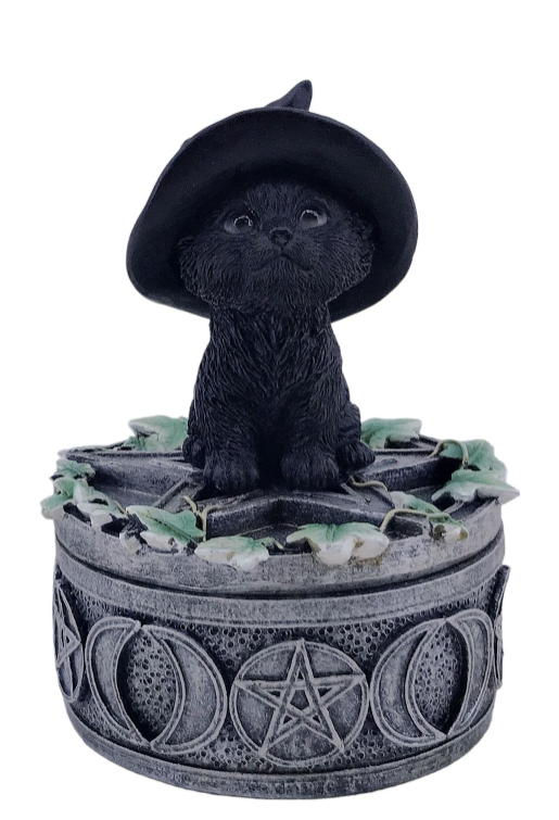 gatto nero in resina portagioie