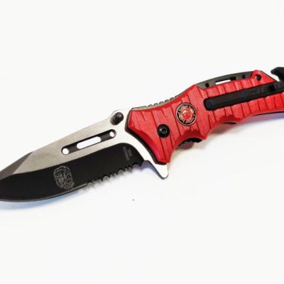 coltello completo tagliacintura, rompivetro, acciarino e fischietto red