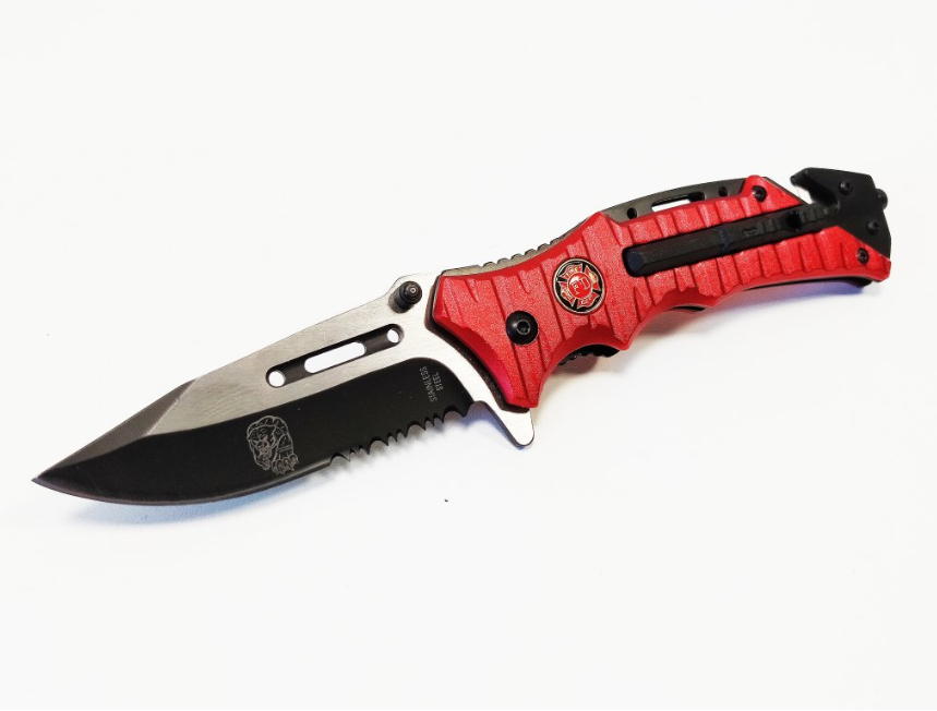 coltello completo tagliacintura, rompivetro, acciarino e fischietto red