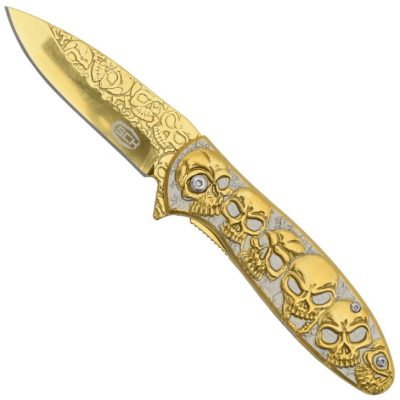 coltello servoassistito gold skulls