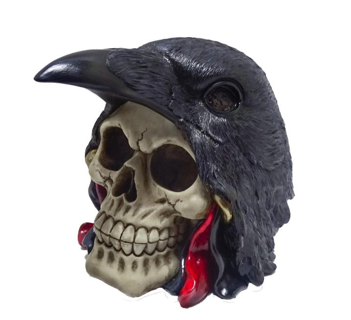 teschio con corvo nero copricapo