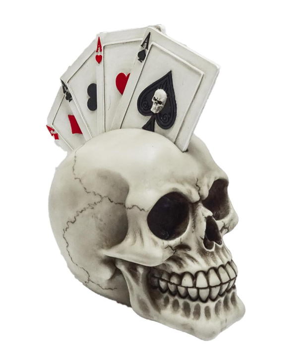 teschio carte da poker in testa grande