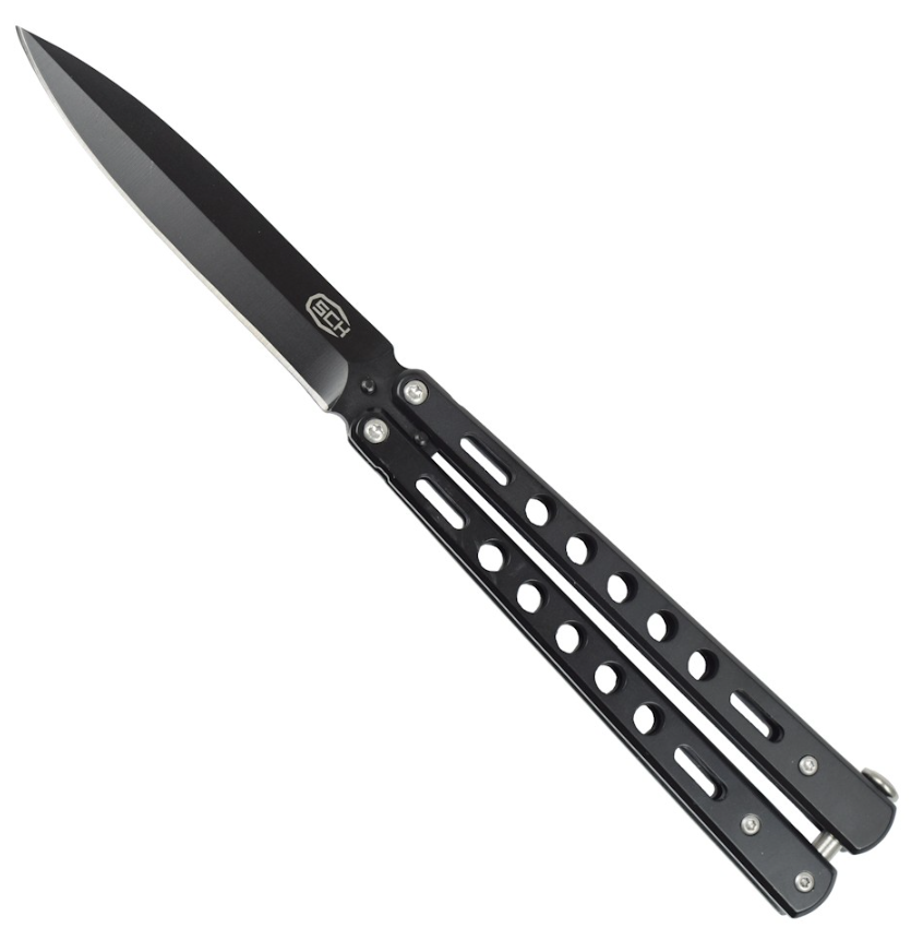 coltello butterfly nero fori tondi