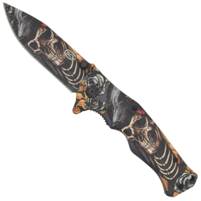 coltello tascabile con teschi colore