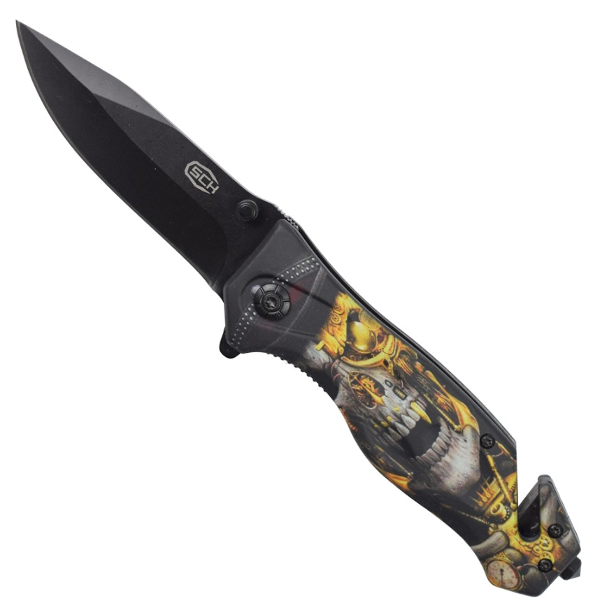 coltello tascabile teschio giallo