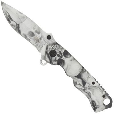 coltello tascabile con teschi bianchi