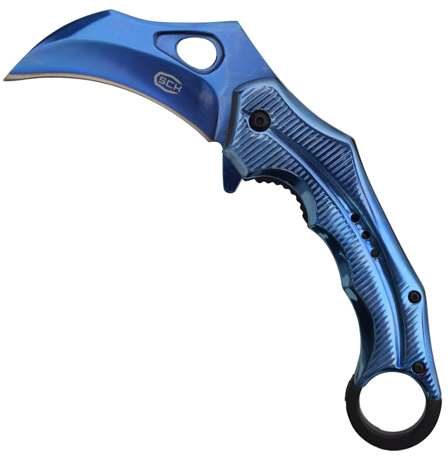 coltello karambit blu elettrico