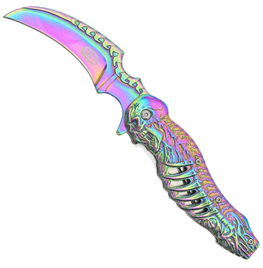 coltello tascabile teschio rainbow