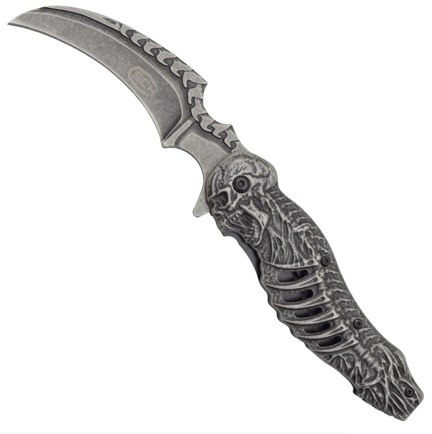 coltello tascabile teschio brunito